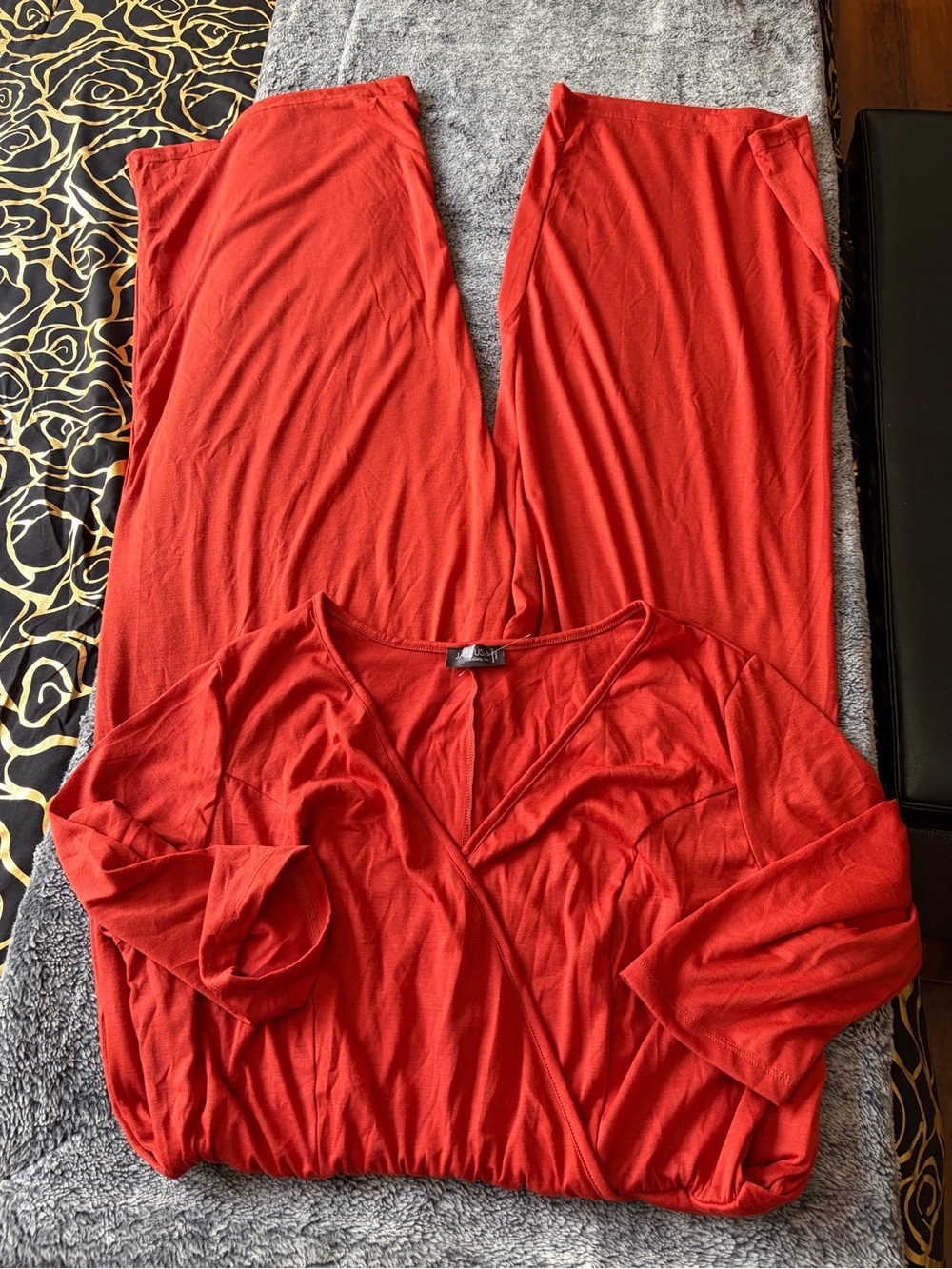 Orange V-Neck Jumpsuit with Elastic Waist - Unbranded
